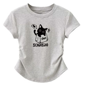 Summer 2025 New Style Color Block Cotton Short Sleeve Womens T-shirt Slim Fit Fashionable Versatile Short Length Top