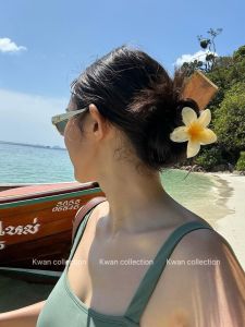 Kwan Summer Vacation Style Emiay Same Flower Plumeria Rubra Grip Beach Seaside Hairpin Updo Shark Clip