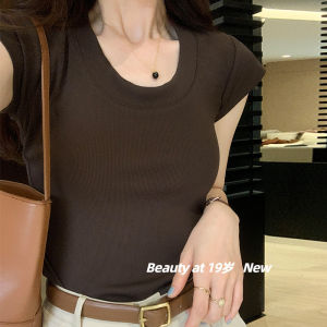 Basic Style U Collar Shoulder Short Sleeve T-Shirt Female Summer New Stretchy Underwear Undershirt Silm Slimming and Simple Tops
