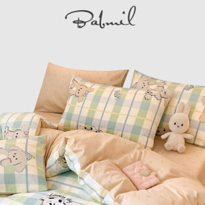 Totowish Pure Cotton Four-Piece Set Green Grid Little Dog Cute Style Student Dormitory Bedding Warm Cartoon Print Flat Sheet