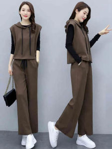 Fashionable Casual Wide Leg Pants Three Piece Set for Women Elegant Ageless Slimming Autumn New Arrival Polyester Fabric