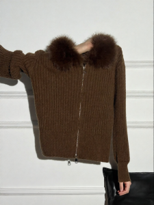 AUDISTY | Áo Khoác Sweater Nữ Có Cổ Lông Dày Đôi Zipper