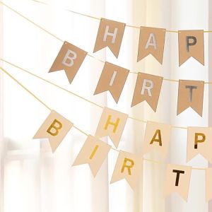 Bộ Dây Cờ Trang Trí Sinh Nhật Bằng Giấy Kraft Happy Birthday Cho Bé Trai Bé Gái Tiệc Chào Đón Em Bé Đồ Trang Trí Cờ Dây Trang Trí