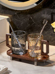 Couples Glass Toothbrush And Mouthwash Cup with Handle Home Use Dental Care Organizer Holder Pure Color Bathroom Accessories