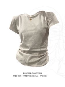 พลัสไซส์ ผู้หญิง เสื้อยืดแขนสั้น ไหล่ปกติ ฤดูร้อน พรางหุ่น เสื้อเบสิคสวมด้านใน เสื้อท่อนบน สําหรับทุกสภาพร่างกาย