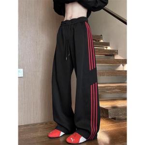 Quần Ống Đứng American High Street Trendy Brand Ba Sọc Rộng Rãi Cho Học Sinh Trường Đại Học Mùa Xuân Thu Quần Nỉ