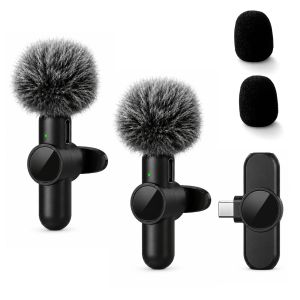 Wireless Lapel Microphone Noise-Cancelling Suitable for Vlogs Interviews and Live Streaming Compatible with Type-C Devices