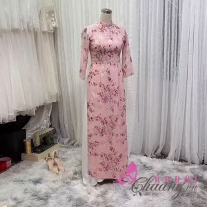 Áo dài hoa nhí đẹp giá rẻ may sẵn áo dài truyền thống lụa tơ voan 2 tà