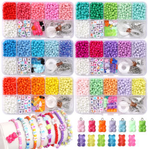 866pcs Style DIY Glass Beads Bracelet Making Kit Little Bear Friendship Letter Beads Kit for Jewelry Making Birthday Gift