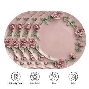 VIKAMA 4PC Màu Hồng Hoa Hồng Tròn Placemats Chống Bỏng Bàn Ăn Thảm Cho Nhà Hàng Trang Trí Tiệc Trà Chiều