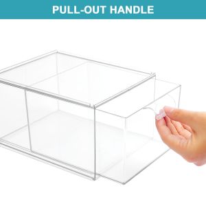 Clear Small Stackable Acrylic Storage Drawer Bathroom Vanity Makeup Organizer Plastic Storage Bin for Kitchen Cabinet under Sink