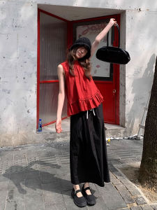 Áo Vest Không Tay Màu Đỏ Thiết Kế Độc Đáo Áo Vest Mùa Hè Rộng Rãi Áo Vest Ngoài Trời Áo Vest Không Tay Quần Áo Công Sở Phong Cách Hàn Quốc