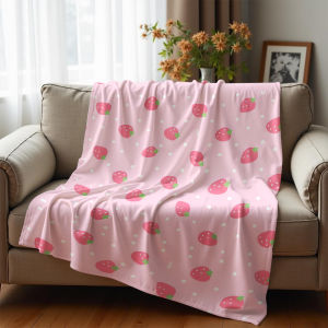 Beast Kingdom | Pastel Pink Polka Dot Strawberry Cartoon Anime Print Flannel Blanket Soft Warm Throw for Kids Bedroom Sofa Christmas Office Car