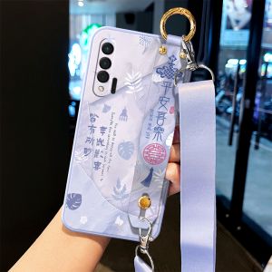 Huawei Nova6 45G New Model Soft Silicone Case with Wristband Stand Womens Crossbody Shoulder Strap Full Protection Cover Anti-Fall