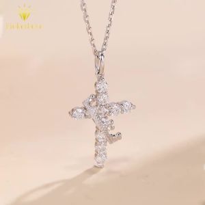 Pretty Beauty Moissanite Necklace for Women Crown Wrapped Cross Pendant Necklace S925 Silver Religious Christmas Jewelry Gift