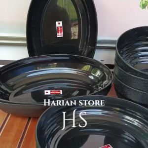 Paket Ramen Hitam 12 Pcs Murah: Campur 4 Piring & 4 Mangkuk