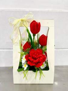 Quà tặng-hoa kẽm nhung hoa hồng cao 40cm ngang 20cm