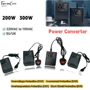 New 200W 300W Power Converter EU/UK Plug 220V to 110VAC Adapter Built-in 100°C Thermostat Electronics/Travel Essential