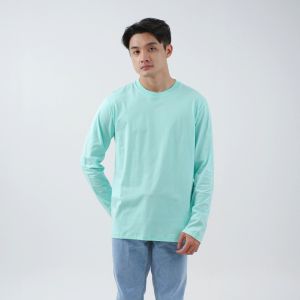 Kaos Polos Pria Oneck Lengan Panjang Bahan Katun Combed 30s Warna Mint