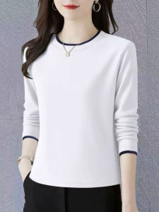 Womens Pure Cotton round Neck Long Sleeve T-shirt Loose Fit Casual Style Autumn Spring Large Size Base Shirt Citywalk Daily Wear