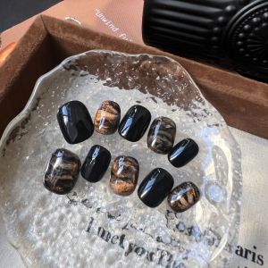 Dark Series Hand-Painted Short Cat-Eye Nail Art Pure Handmade Wearable False Nails Dust Design Beauty Tools from Mainland China