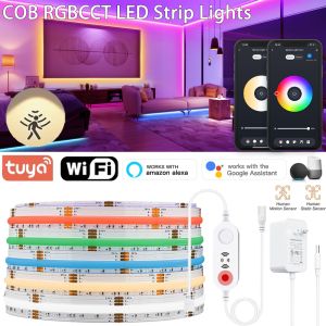 Tuya Wifi PIR Motion Sensor 24V FCOB RGBCCT LED Light Strip RGB Flexible COB Linear Lights High Density Dimmable Bedroom Deco