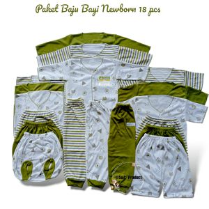Paket Hemat Baju Bayi 18 pcs seri baru / warna Hijau Sage/12 pcs /6 pcs Baju Bayi Newborn 0-4 Bulan