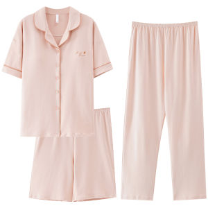 MiiOW | ชุดนอนผู้หญิง Catman ผ้าฝ้ายแท้ 3 ชิ้น ฤดูใบไม้ผลิ 2025 ชุดอยู่บ้านแบบใหม่พร้อมแผ่นเสริมหน้าอก ชุดนอนฤดูร้อน