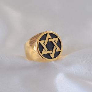 Hip-Hop 18K Gold Plated Jewish Jewelry Stainless Steel Star of David Ring for Women Men