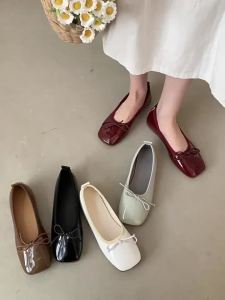 LJMary Jane Shoes Womens 2024 New European Station Bow Shoes Patent Leather French Vintage Square Toe Women’s Shoes
