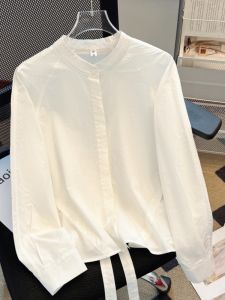 White Loose Womens Shirt Back Strap Design Spring Autumn New Style Early Autumn Atmosphere Small Shirt Top Korean Style