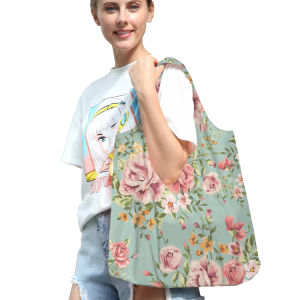 Green-Bottomed Safflower Fashion Folding Shopping Bag Schoolbag Portable Grocery Bag Schoolbag Environmental-Friendly Cloth Bag Buggy Bag Gift Bag