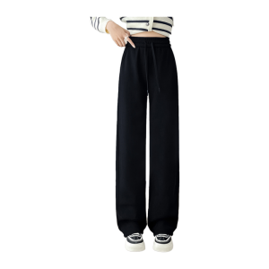 plus Size Fleece Lined High Waist Thickened Womens Wide Leg Pants Autumn Winter Loose Slimming Casual Straight Cut Trousers