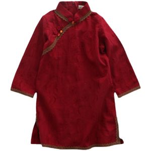 Spring and Autumn Cotton and Linen Girls Retro Cheongsam Childrens Chinese Style Tang Suit Baby Graceful Princess Dress Long Sleeve Dress
