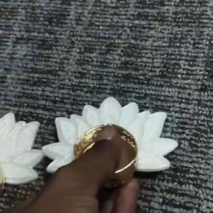 Lotus Tealight Candle Holder | Pearl-Textured Petals & Gold-Tone Metal Cup | Deepavali | Festive | Pooja & Home Décor | 3.5 x 2 Inches | 1 Pc