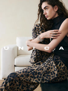 UNICA Paris Snow Leopard Print Silk Air Pants Short Casual Fish Tail Skirt Wide Leg Pants Womens Summer Natural Waist