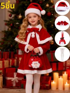 ชุดคริสต์มาสสำหรับเด็ก ชุดแฟนซีสำหรับเด็กผู้หญิงซานต้า ชุดแฟชั่นสีแดงคลาสสิก ชุดเด็กทารก