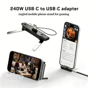 240W USB-C Gaming Adapter with Foldable Phone Stand angled mobile phone stand for gaming PD3.1 Fast Charging 480Mbps Data Transfer360° Rotatable Angled Connector | Phone Holder for Mobile Game Video Watchingcable charging stand