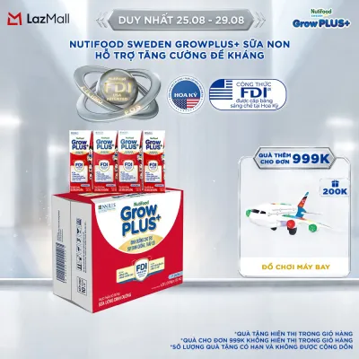 Thùng 24 hộp Sữa Nước Pha Sẵn Nutifood GrowPLUS+ Suy Dinh Dưỡng (Đỏ) - Hỗ trợ tăng cân tăng chiều cao Ít đường 180ml - Trên 1 tuổi (Bao bì tùy đợt nhập hàng)