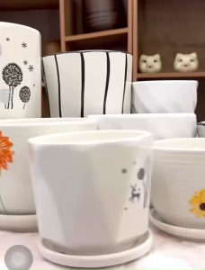 Chậu hoa gốm sứ - combo 3 chậu trồng câysen đá gốm sứ cao cấp - kèm đĩa đựng nước