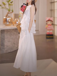 Shalldoer | Summer Elegant Womens Two-Piece Set High Waist Mesh Shorts Sleeveless Round Neck Short Length Skirt And Top Ensemble