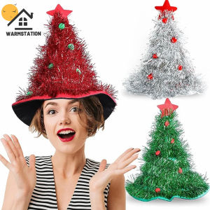 Christmas Tree Hats Fabric Rain Silk Adults Kids Funny Santa Hat with Tinsel Xmas Holiday Party Costume New Year Decor for Men Women Photo Props