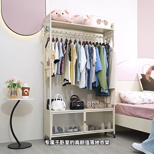 White bedroom hanger with cabinet Cloakroom organizer Space saving and large capacity Sturdy and durable Rak Baju Bilik