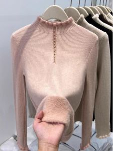 WANGGONGZHU | Womens Thickened Knitted Base Shirt Half High Collar One-Piece Fleece Slim Fit Warm Fashionable Top For Autumn Winter