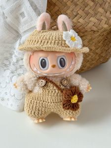 Labubu Handmade Crocheted Doll Clothes with Overalls Childrens Toy Gift Soft Polyester Fiber 17cm Universal Size for Trend Dolls
