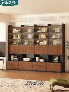 JIALANGE | Solid Wood Full Wall Display Cabinet With Glass Doors