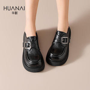 Womens Fall 2025 New Style Casual Loafers Heightening Thick Bottom Shoes Magic Tape Synthetic Leather round Toe mid Heel