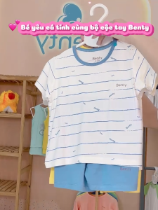 Bộ cộc tay cài vai sọc BENTY chất co giãn an toàn da bé quần áo trẻ em mềmmịn và thấm hút mồ hôi
