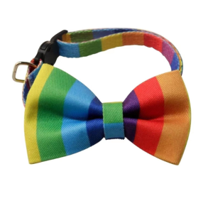 Hereyougo Pet Stylish Rainbow Bow Tie Cat Collar Breakaway Nylon with Pride Pattern Design for Pet Dogs and Cats