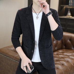 HENGYUANXIANG | High-End Knitted Open Cardigan Mens Suit Collar Casual Top Coat Slim Fit Sweater Trendy Spring Autumn Fashion Urban Style